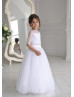 Two Piece White Lace Tulle Elbow Sleeve Flower Girl Dress